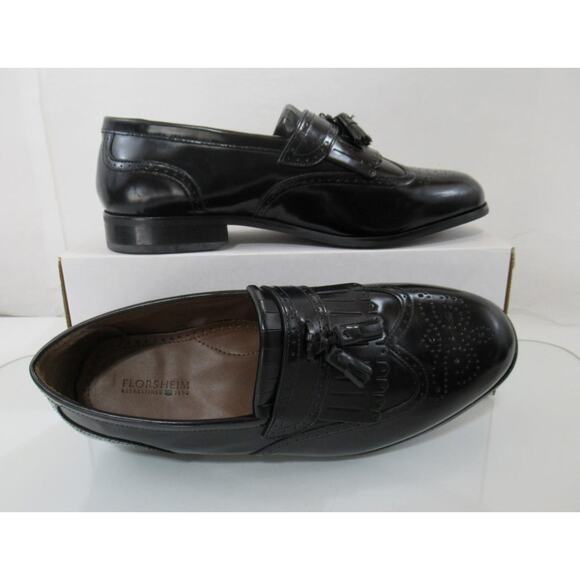Men's Florsheim Lexington Kiltie Tassel Wing Tip Loafer Black Size 10 Wide 3E - Picture 10 of 12